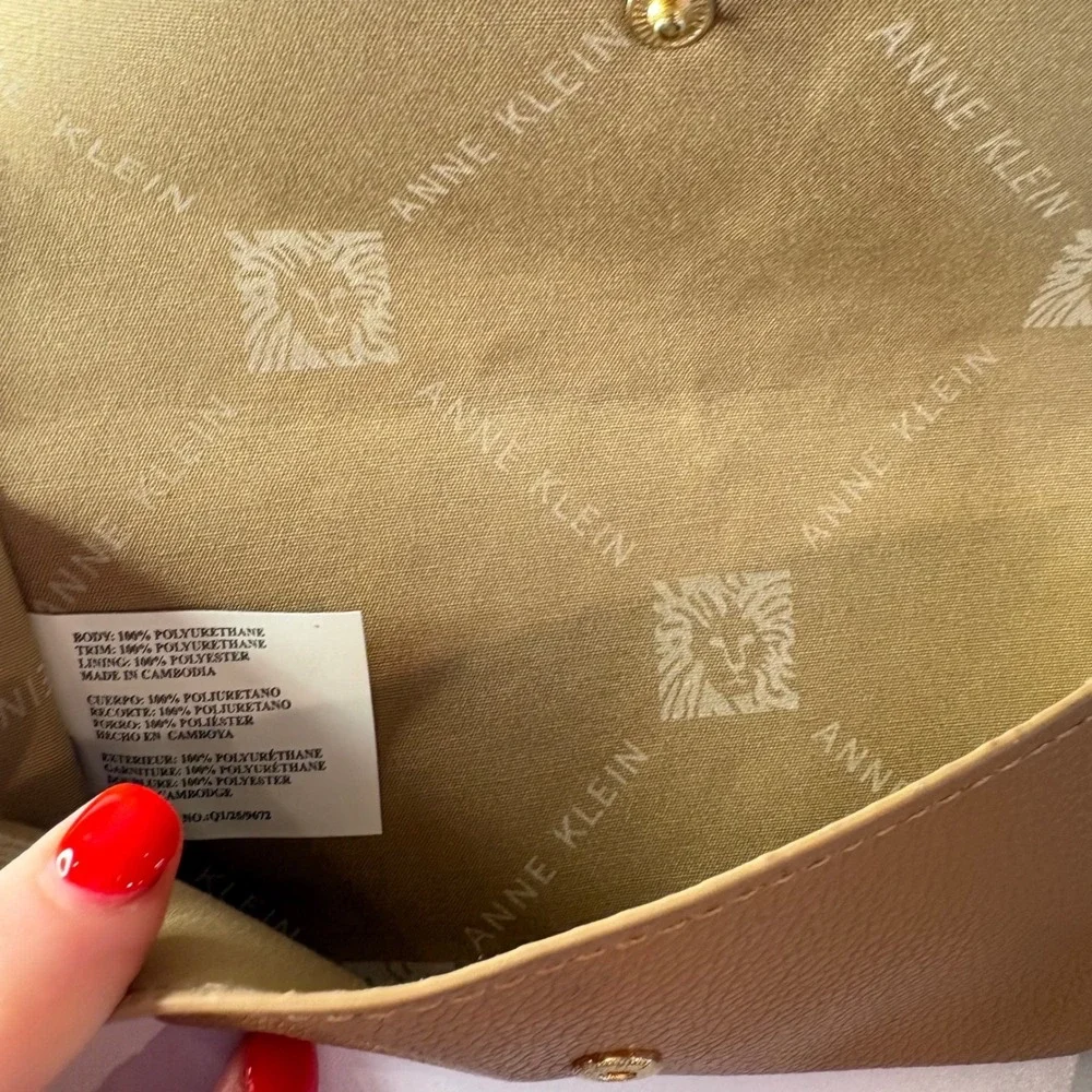 Anne Klein Tan Pebbled Faux Leather Glasses Case and Key Ring Pouch Set